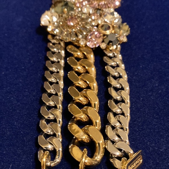 NWT Coach multicolored rhinestone heart pendant & silver/gold LG link bracelet - Picture 4 of 16